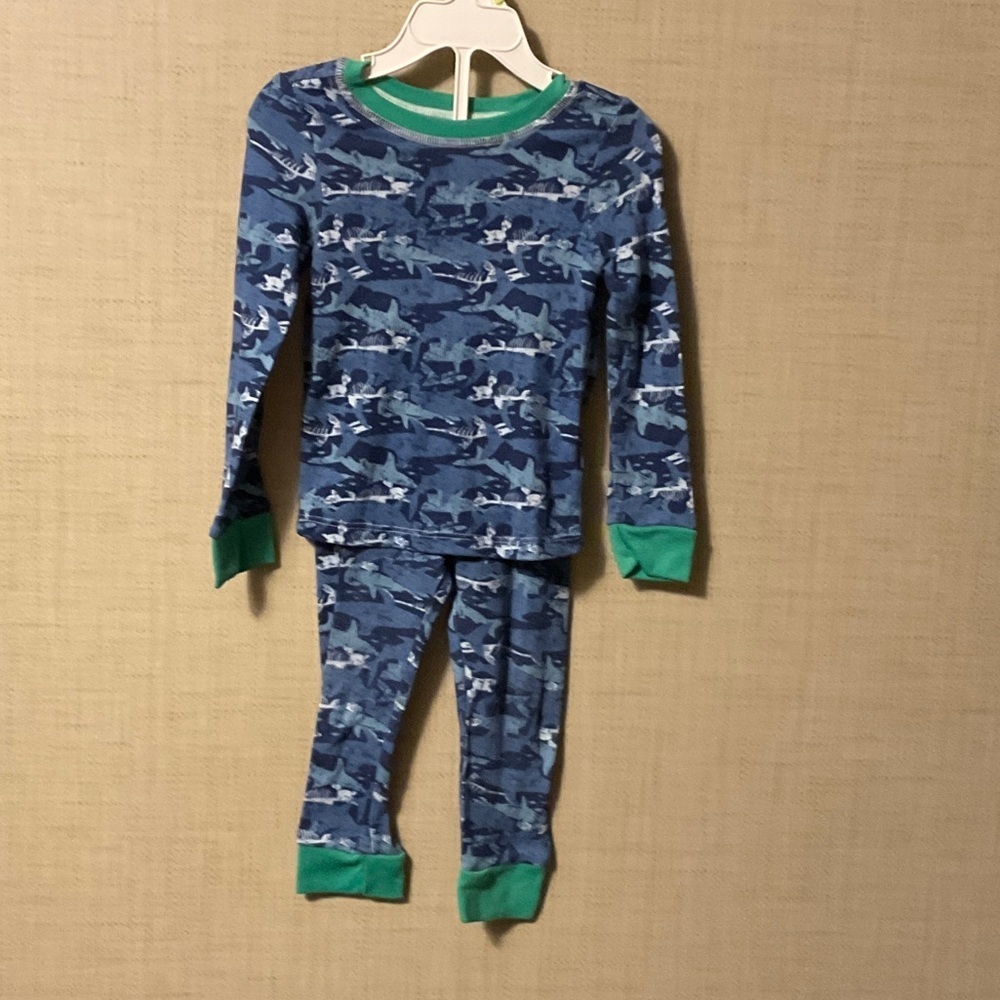 Blue and Green Shark Print Kids Pajama Set